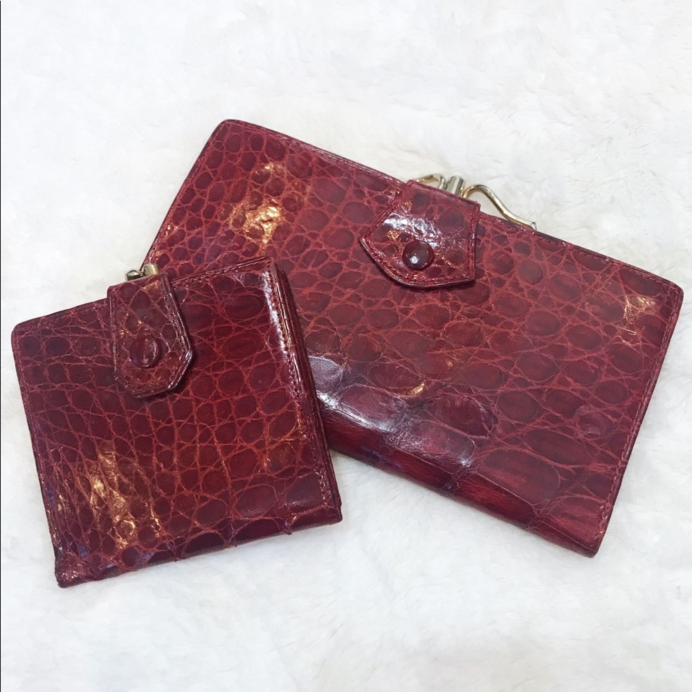Vintage Red Alligator Leather Wallet And Bifold